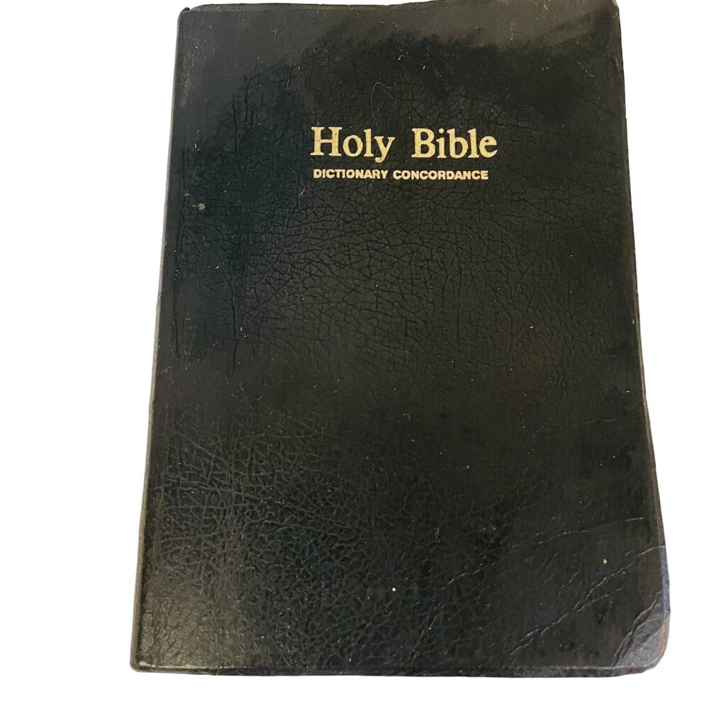 Vintage Holy Bible Dictionary Concordance Black Leather Cover 5" x 5 1/2" New Ol